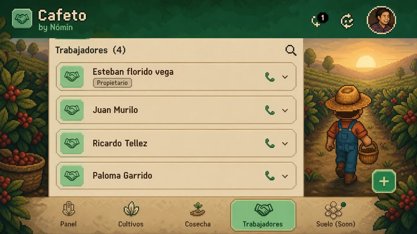 Listado de trabajadores de un cafetal en Cafeto